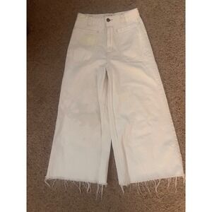 We The Free Free People White Wide Leg Patch Pocket Frayed Hem Jeans Size 25